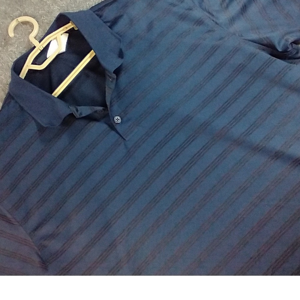 Adidas Polo Shirt Mens XL Navy Blue Climalite Striped Short Sleeve Golf Top